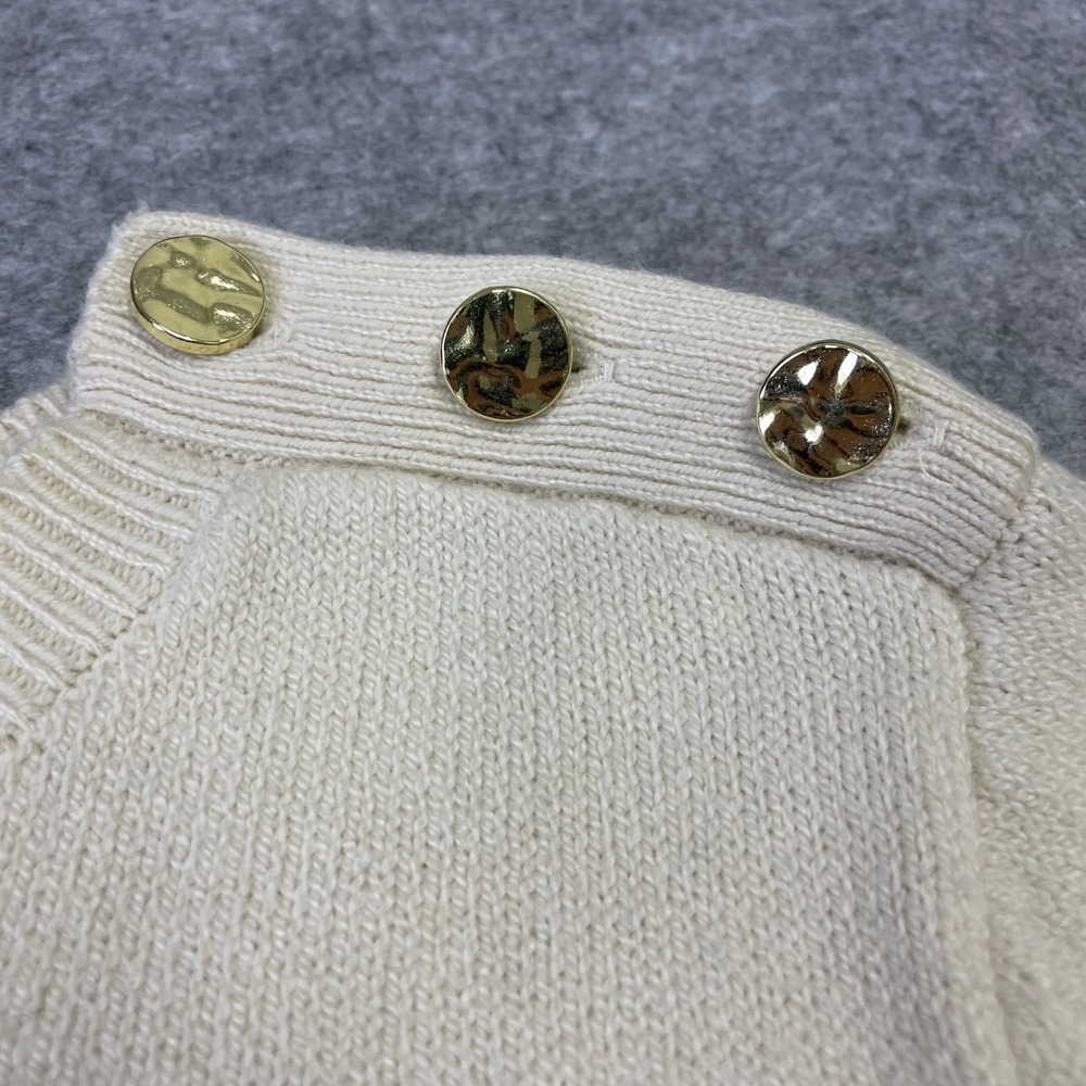 J. Jill Womens Small Tall Striped Button Shoulder Crewneck Sweater Cream Navy - Picture 10 of 15